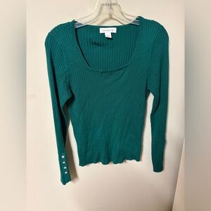 Liz Claiborne Teal Long Sleeve Ribbed Top